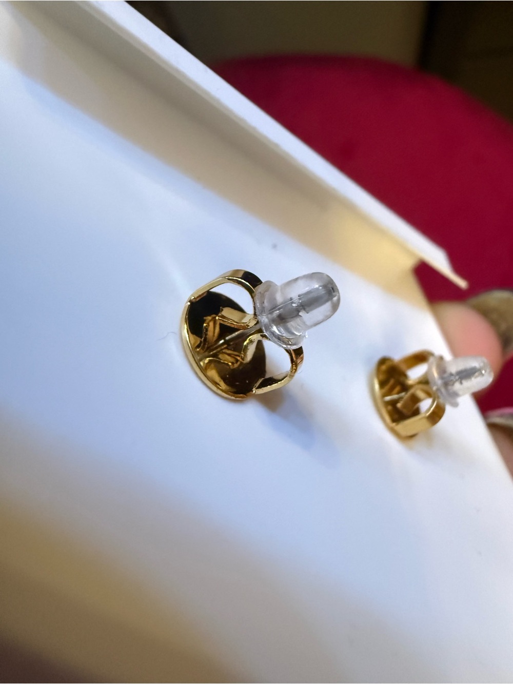 Tory Burch Gold Logo Drop Earrings with White Pearls - Picture 2 of 2